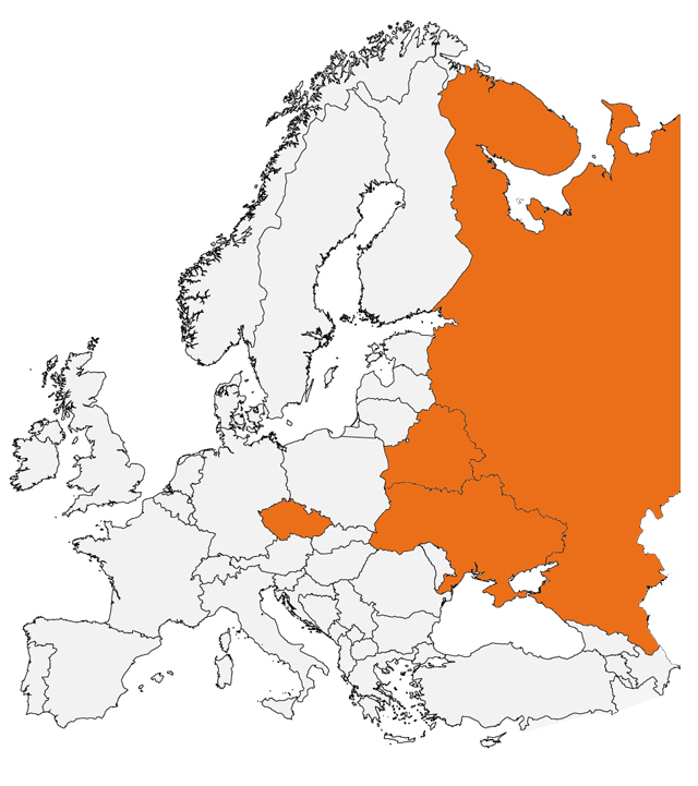 Mapa Evropy - vyznačený východní blok